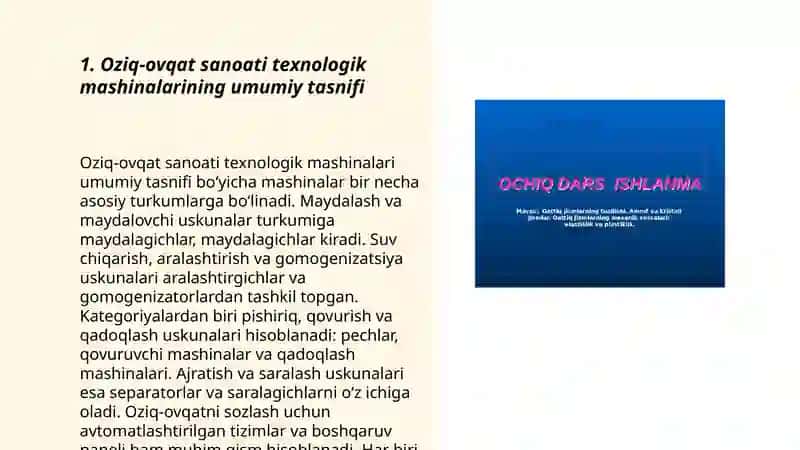 Oziq-ovqat sanoati texnologik mashinalarining umumiy tasnifi 3