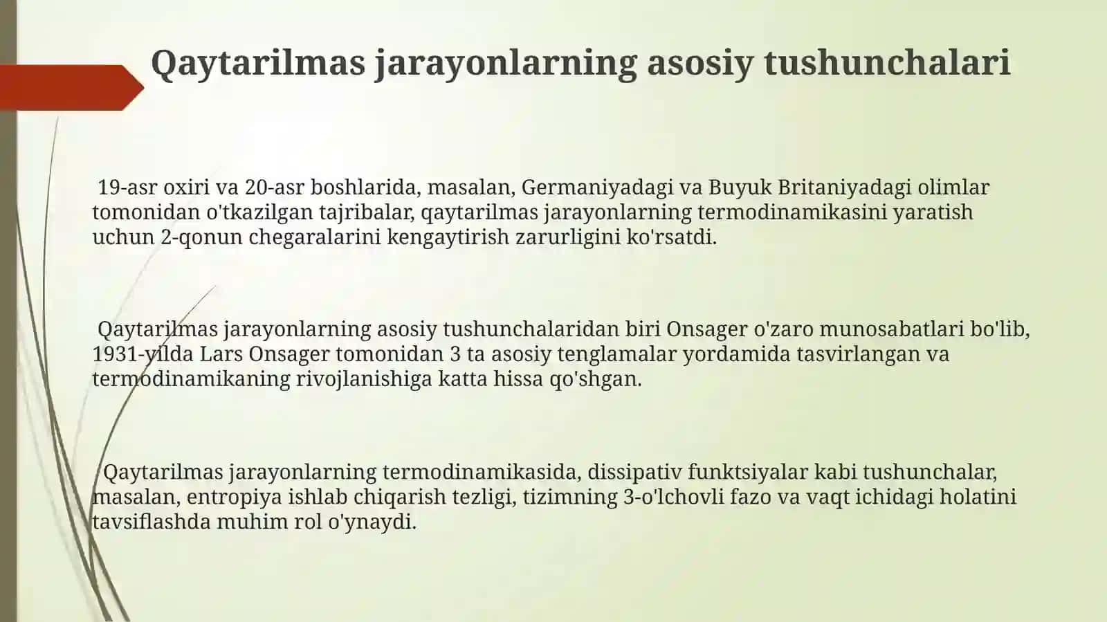 Chiziqli va chiziqsiz qaytmas jarayonlar termodinamikasining rivojlanishiga kirish 3