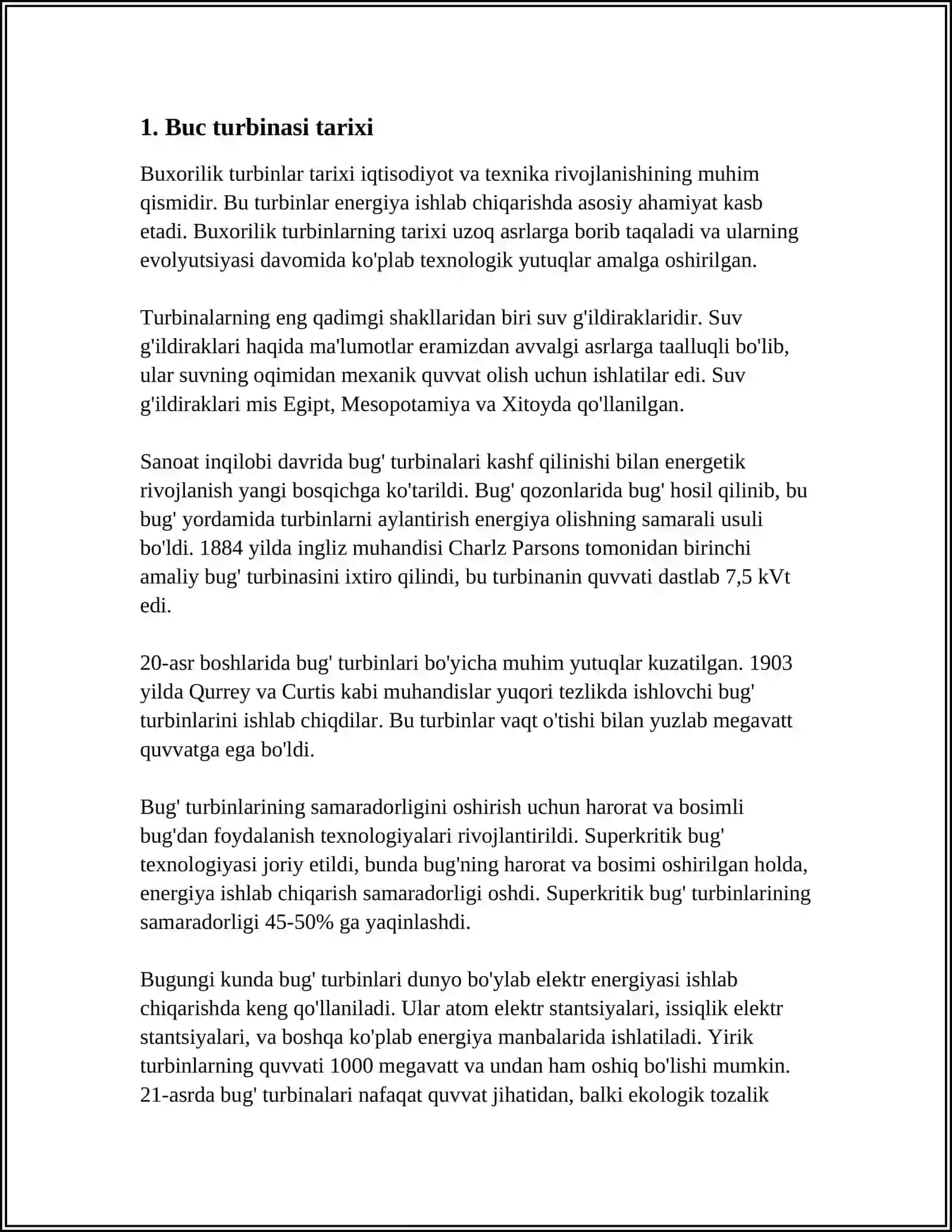 MUSTAQIL ISH Mavzu: BUGʻ TURBINA QURILMALARI 3