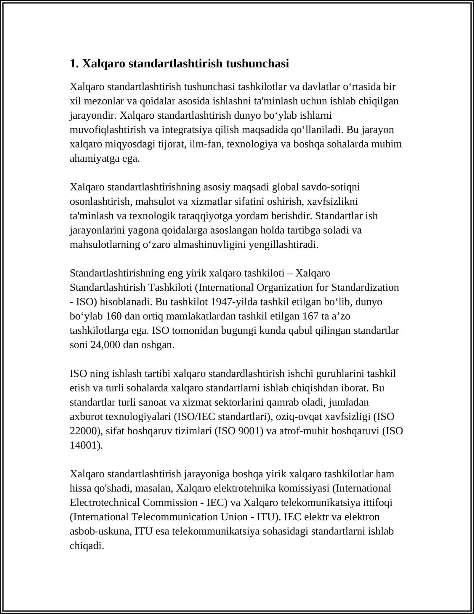 XALQARO STANDARTLASHTIRISH TASHKILOTLARI 3