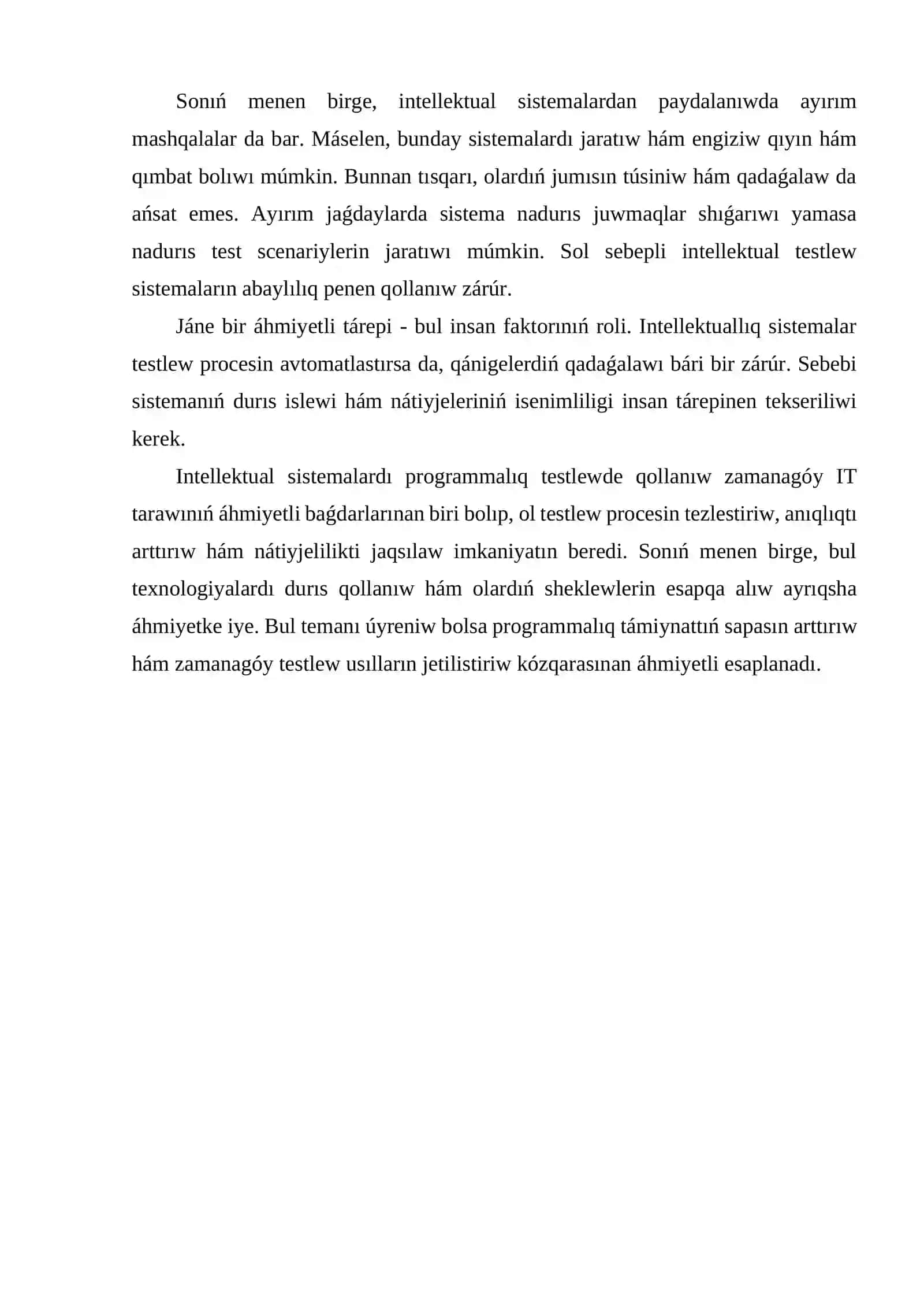 Intellektual sistemalardıń programmalıq testlewdegi ornı hám áhmiyeti 3