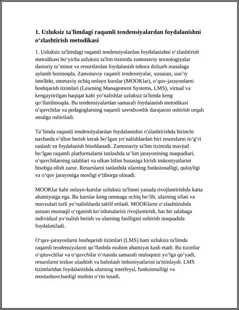 UZLIKSIZ TA'LIMDAGI TENDENSIYALARDAN FOYDALANISHNING METODIKASINI OʻZLASHTRISH 3