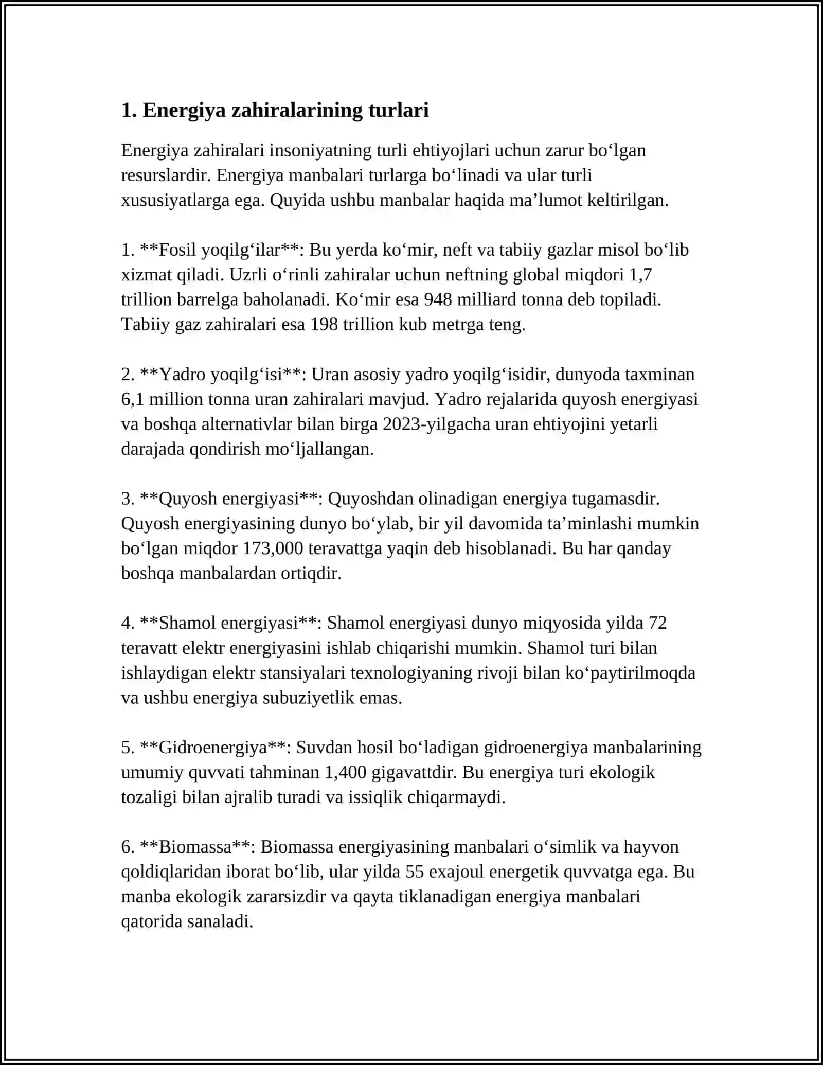 ENERGIYA ZAHIRALARINING ISTEʼMOLI VA ULARDAN TEJAMKORLIK BILAN FOYDALANISH SOHALARI 3