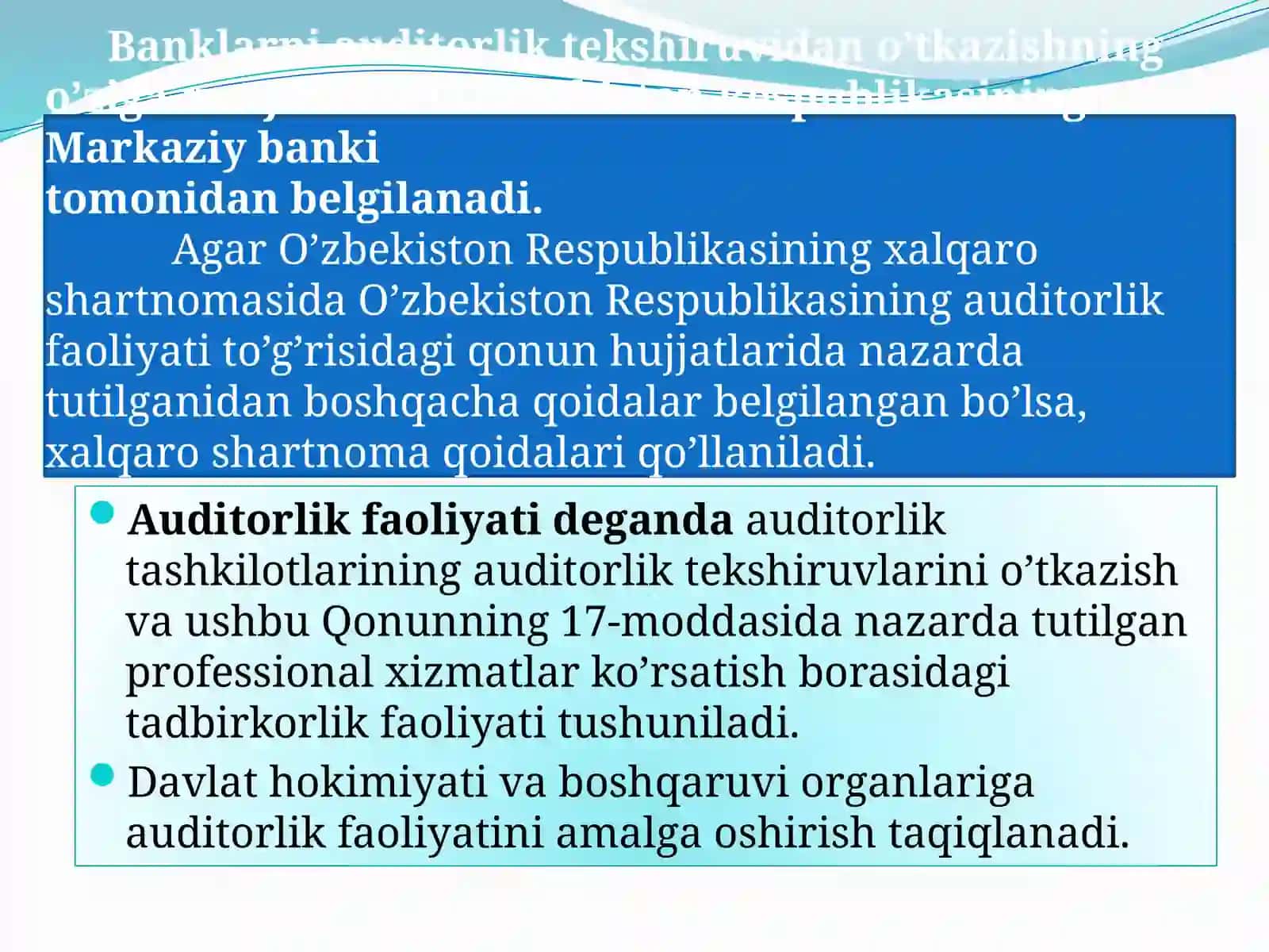 BANK AUDITINING TASHKIL QILINISHI VA TURLARI. BANK AUDITORLARIGA KASBIY ETIKA TALABLARI 3