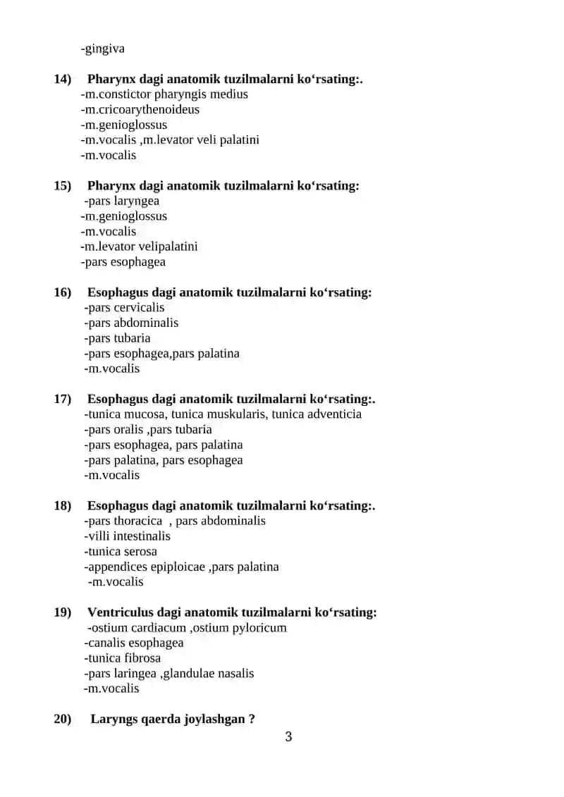 Anatomiya fanidan testlar 3