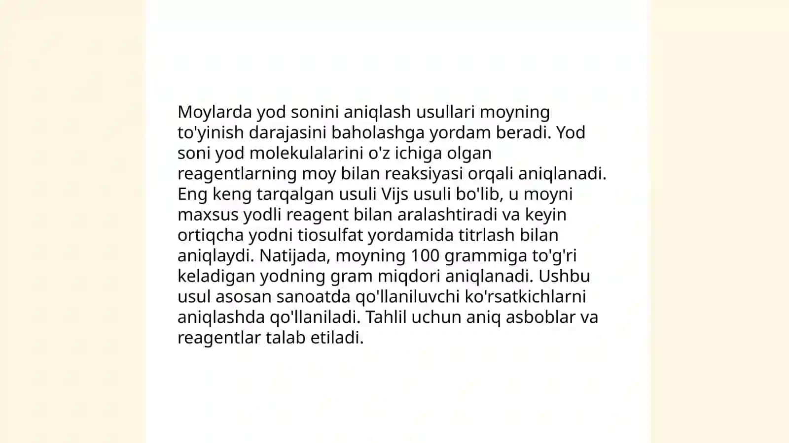 Moylarda yod va kislata sonini aniqlash fo'rmulalari 3