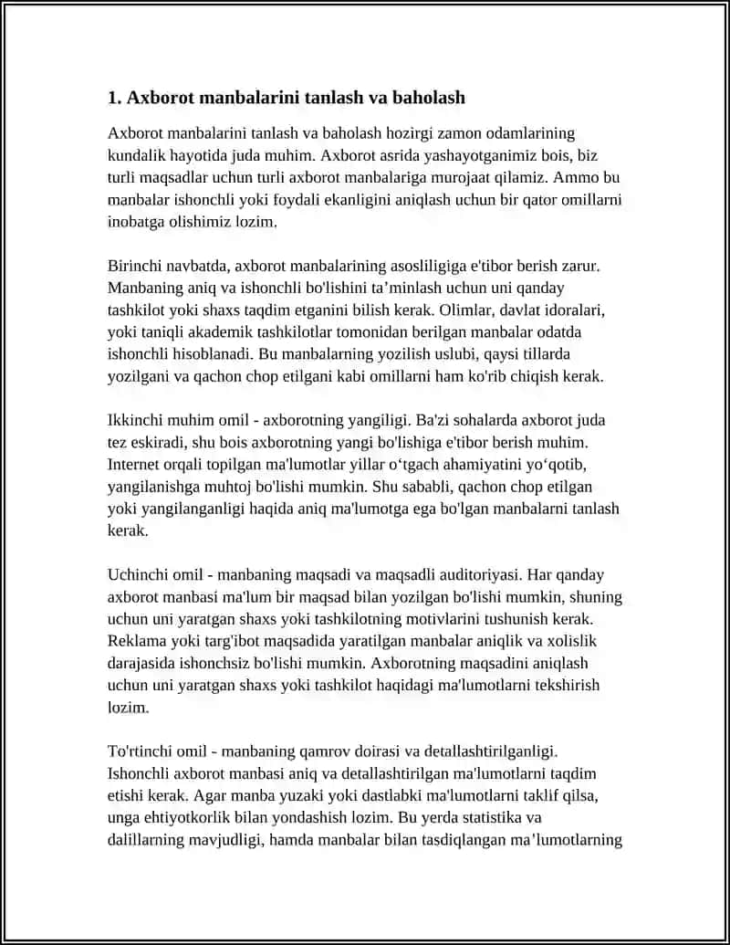AXBOROTLARNI MUSTAQIL TAHLIL QILISH KOʻNIKMALARINI EGALLASH 3
