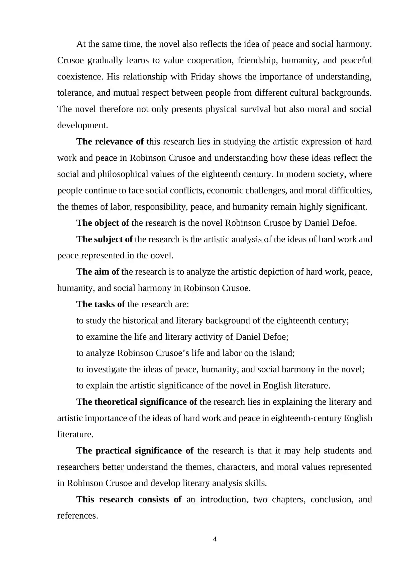 THE ARTISTIC ANALYSIS OF THE IDEAS OF HARD WORK AND PEACE IN DANIEL DEFOE`S ROBINSON CRUSOE 3