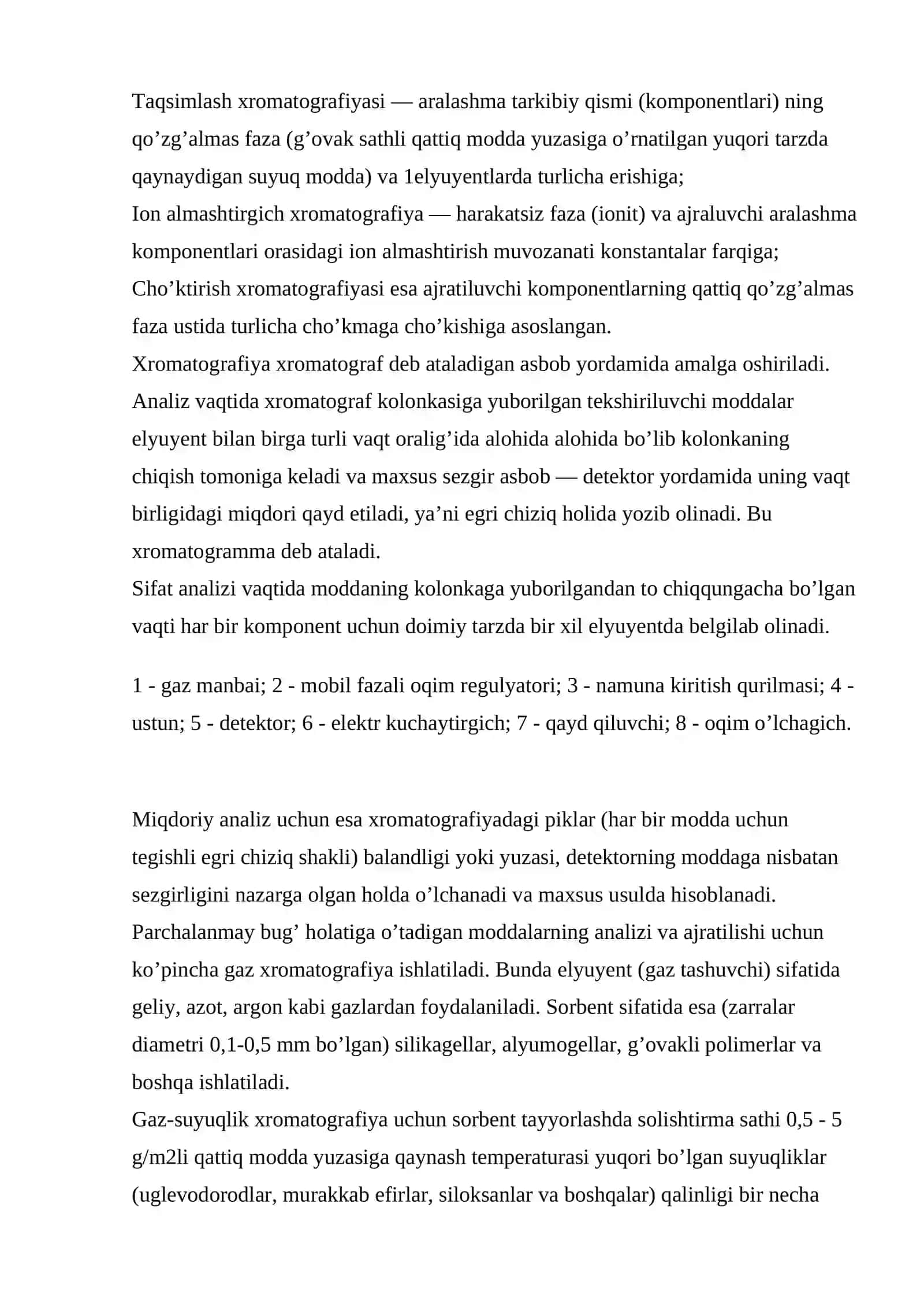 Xromotografik usulning qismlarga bo'linishi 3