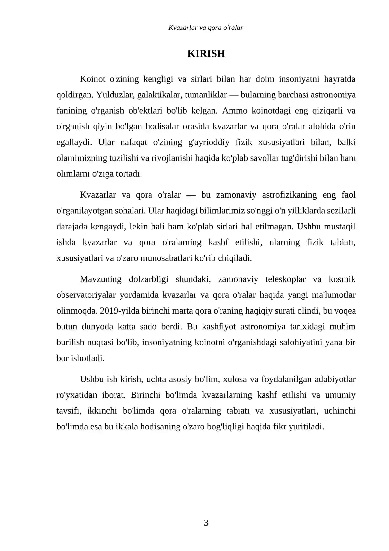 Kvazarlar va qora o'ralar 3