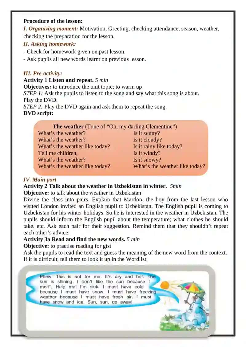 5-sinflar uchun Unit 12. Lesson 4 Season and the weather 3