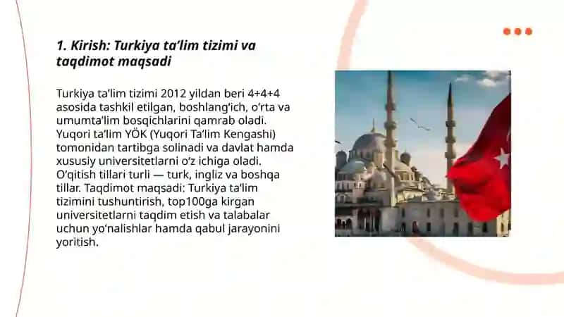 Turkiya taʼlim tizimi va top100 talikka kirgan universitetlari 10 varaq slayd 3