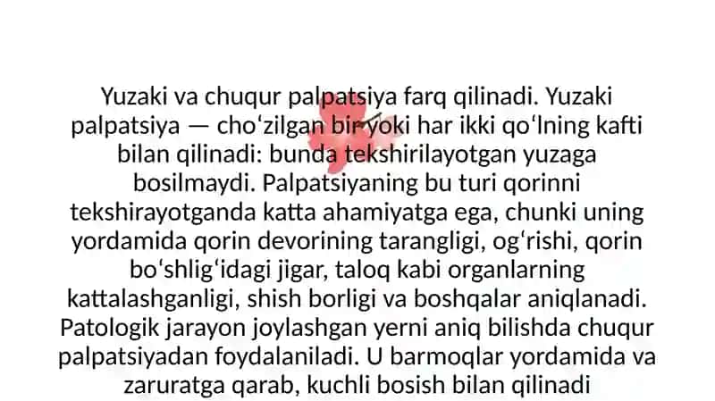 Qorin sohasi chuqur palpatsiyasi 3