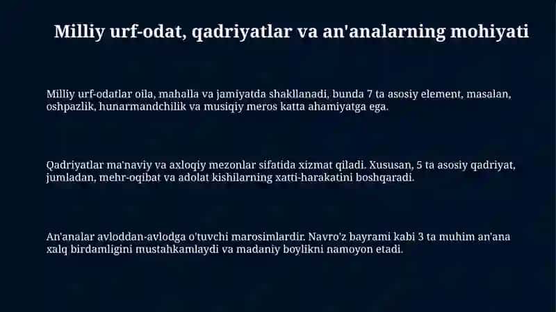 Milliy urf-odatlar, qadriyatlar va an'analarning mohiyati 3