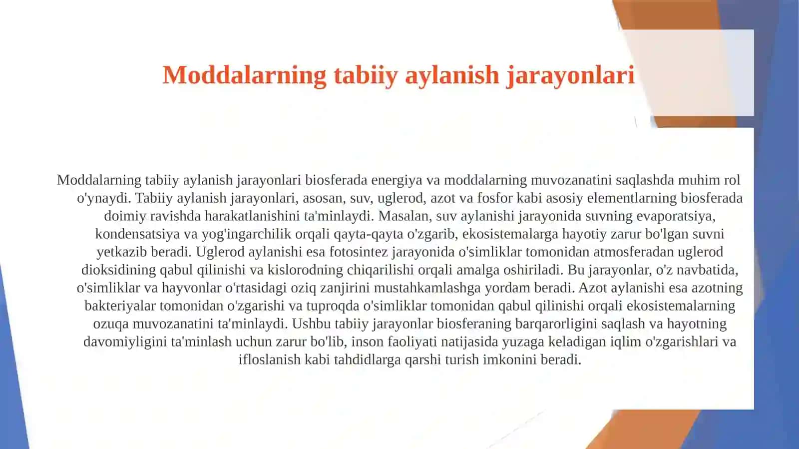 Biosferada energiya va moddalarning aylanma harakati. 3