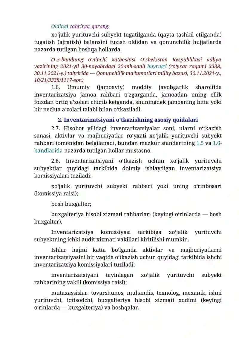 INVENTARIZATSIYANI TASHKIL ETISH VA O‘TKAZISH. O‘ZBEKISTON RESPUBLIKASI BUXGALTERIYA HISOBINING MILLIY STANDARTI 19-SONLI BHMS 3