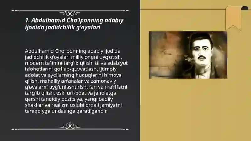 Abdulhamid Choʻlponning ijodi va jadidchilik harakati bilan bogʻliq faoliyati 3