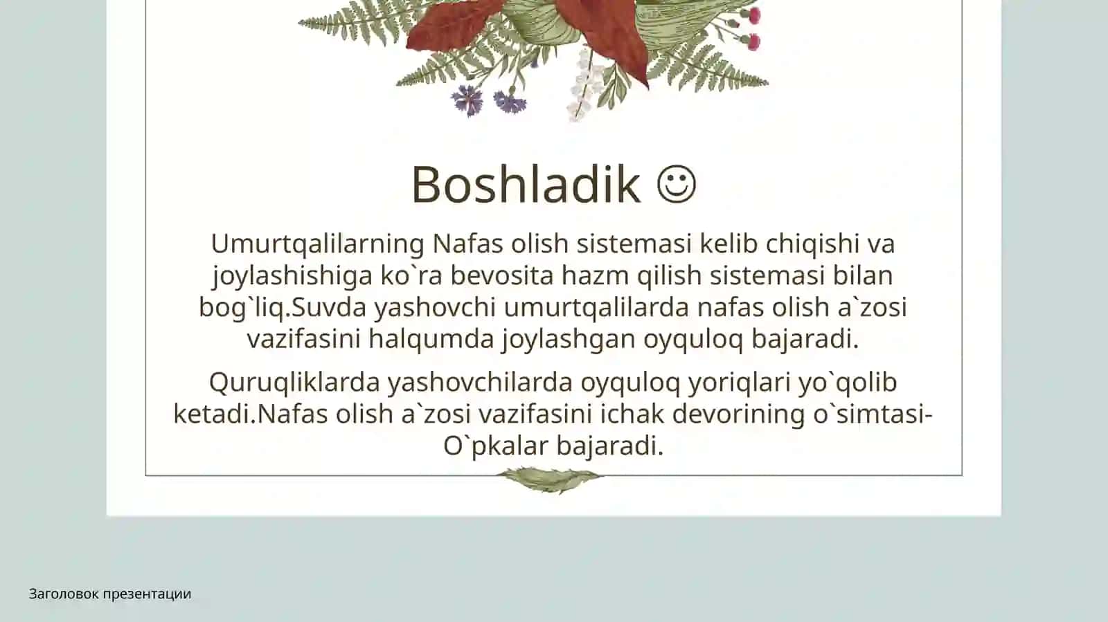 Umurtqalilar nafas olish sistemasi filogenezi 3