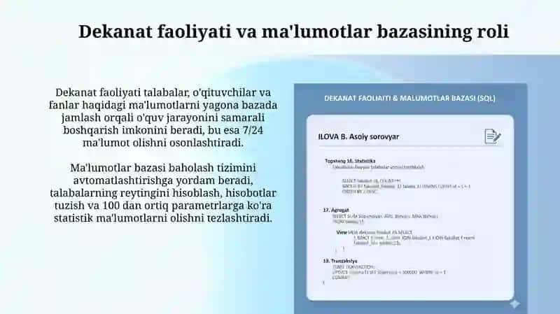Dekanat faoliyati va Malumotlar bazasi 3