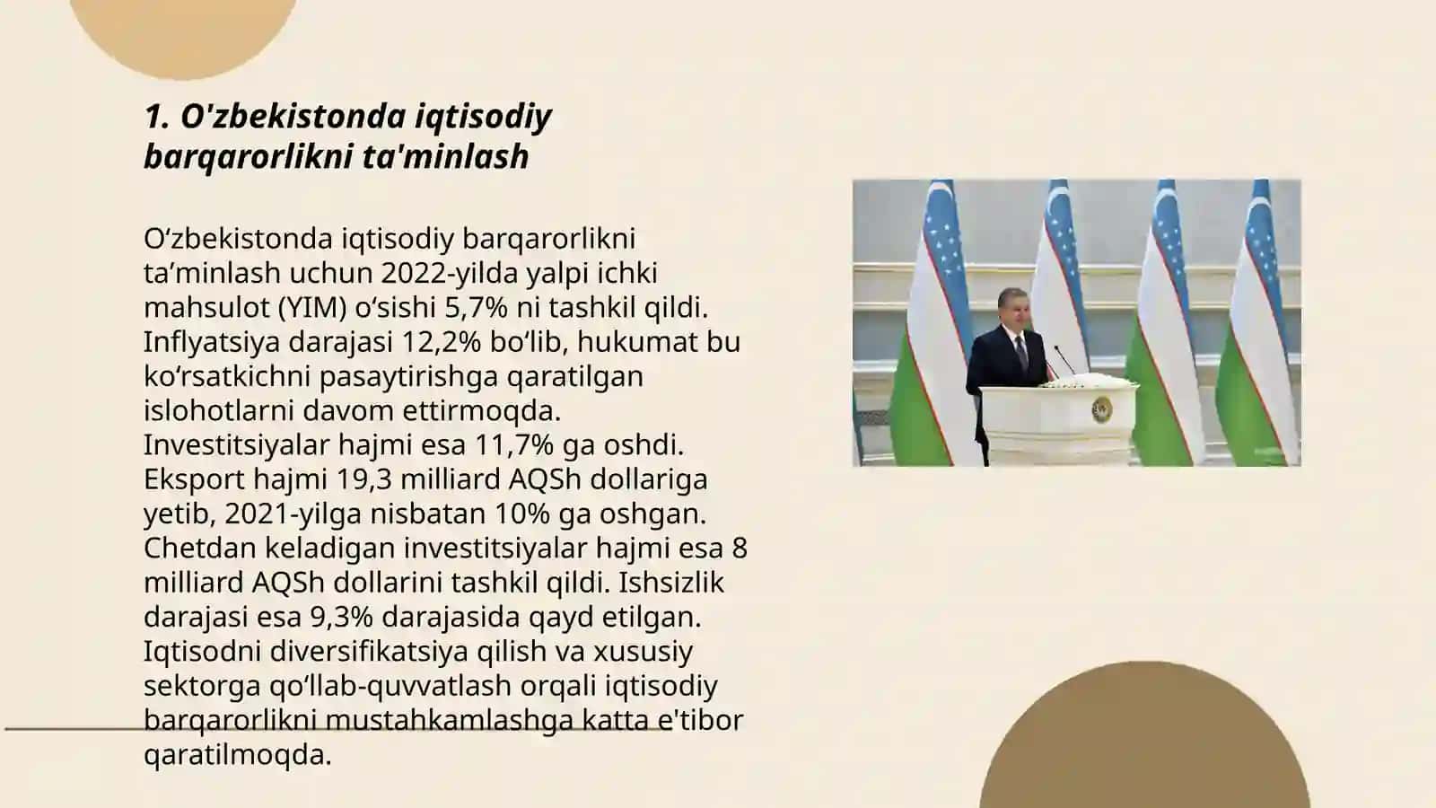 Yangi O'zbekistonda Prezident Mirziyoyev rahbarligida amalga oshirilgan iqtisodiy islohotlar 3