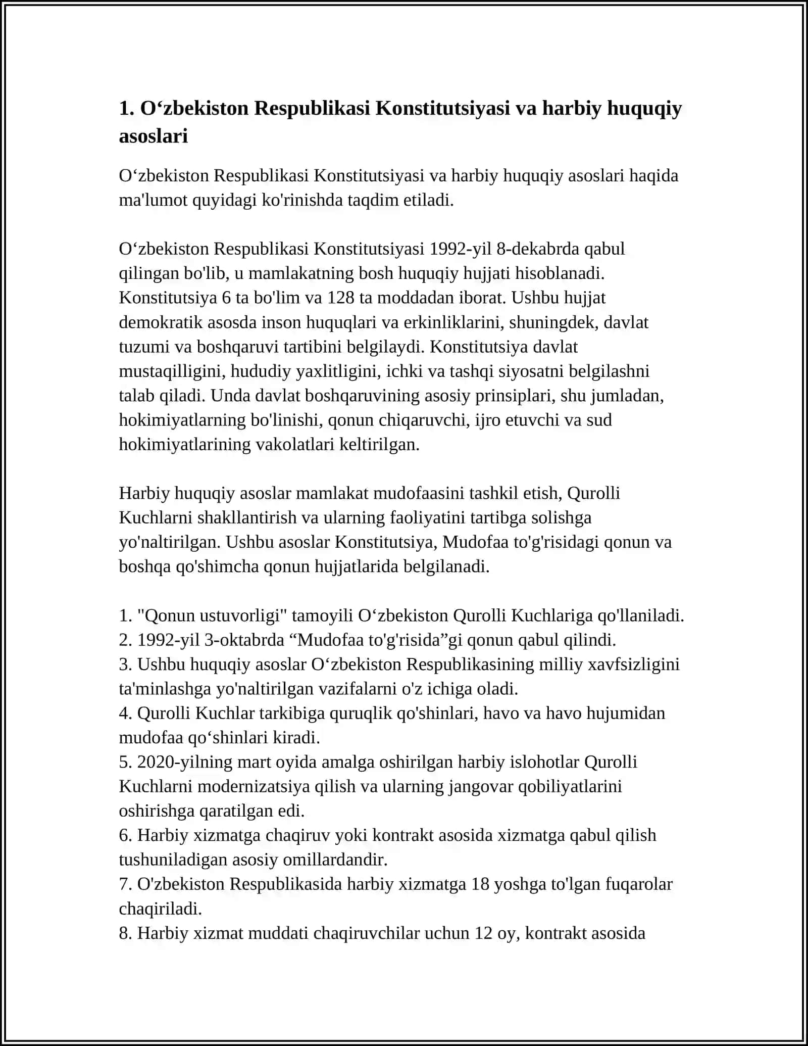 O’ZBEKISTON RESPUBLIKASINING. HARBIY. HUQUQIY ASOSLARI 3