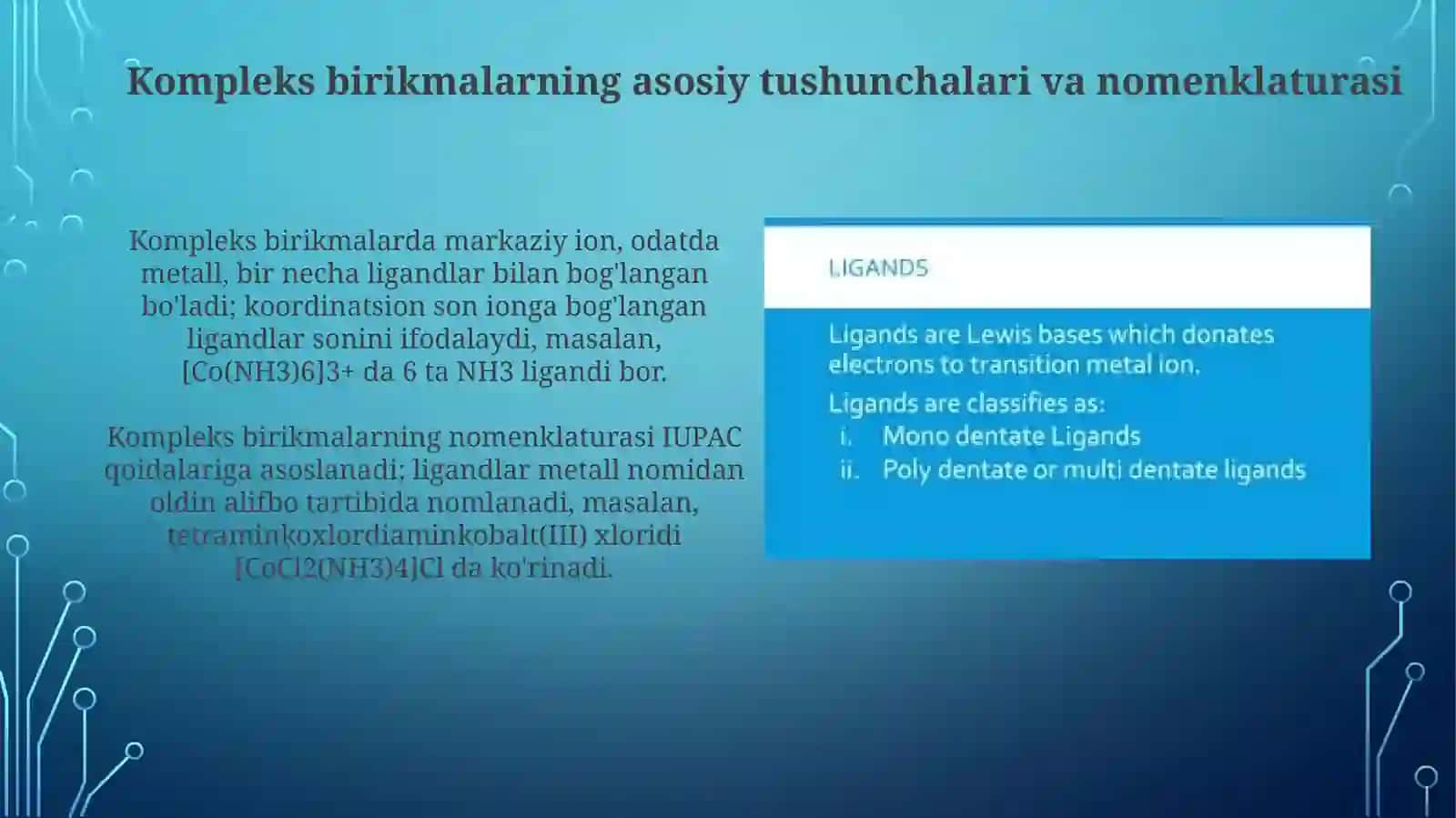 Turli xil ligandlar bilan kompleks birikmalar 3