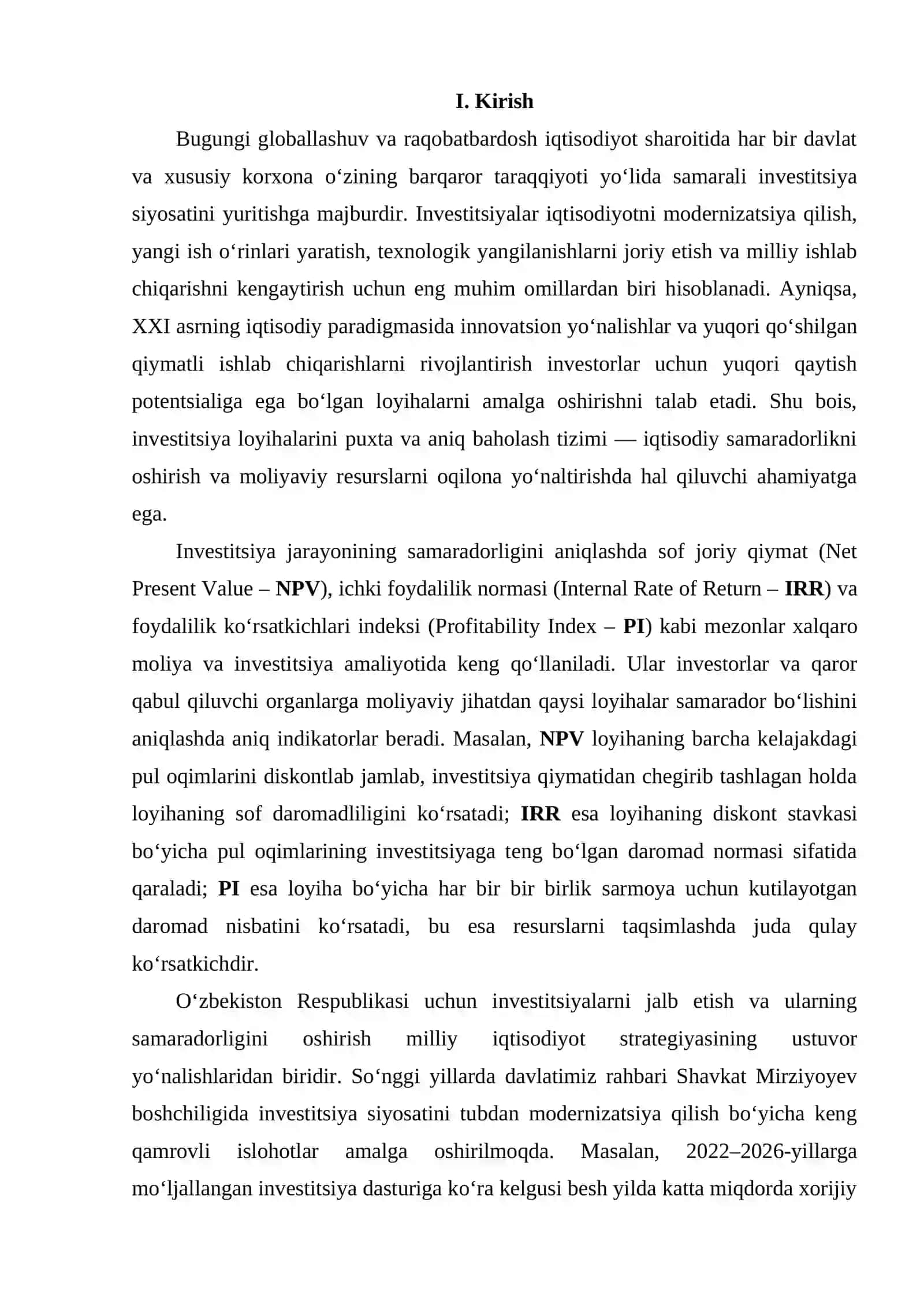Investitsiya loyihalarini baholash mezonlari (NPV, IRR, PI) 3
