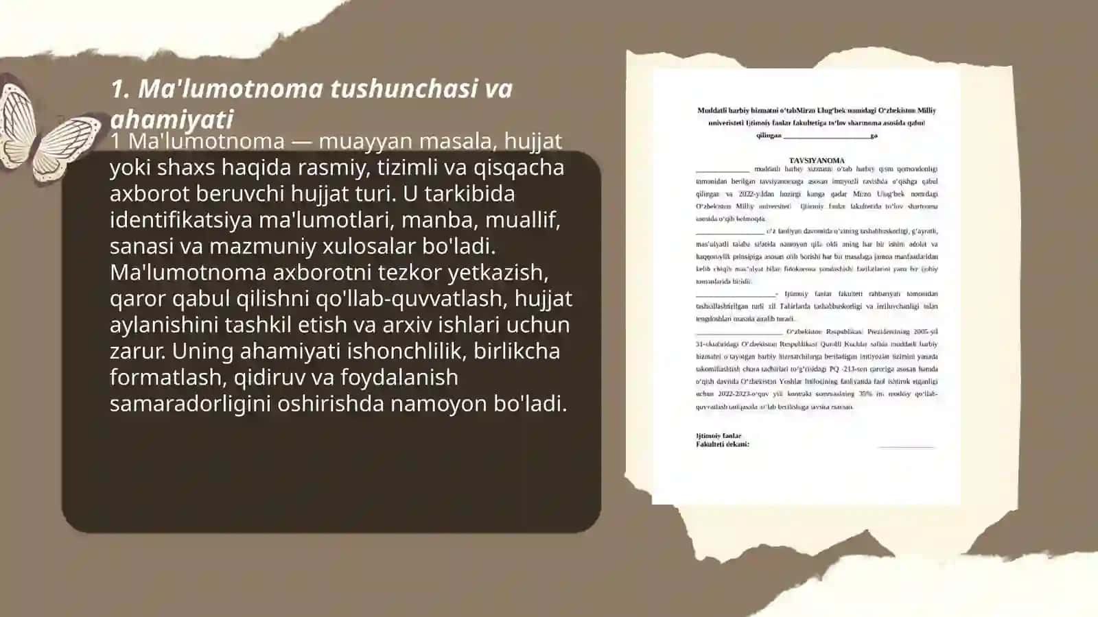 Ma'lumot axborot hujjatlari ma'lumotnoma tavsifnoma tavsiyanoma 3