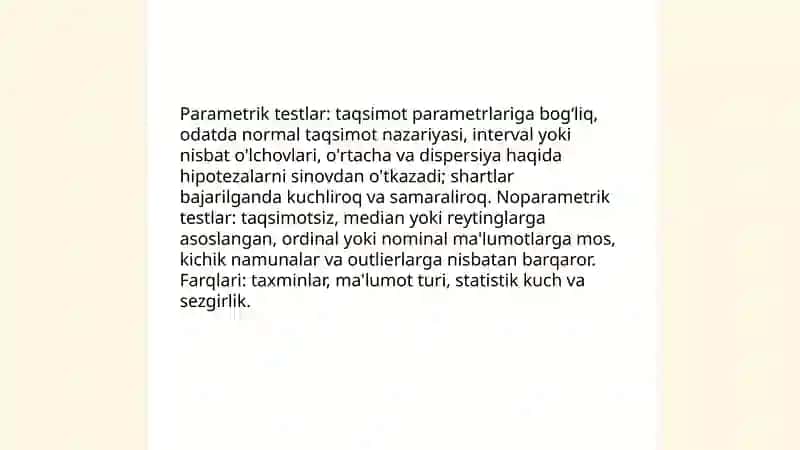 Parametrik va noparametrik ma'lumotlarni taqqoslash mezonlari 3