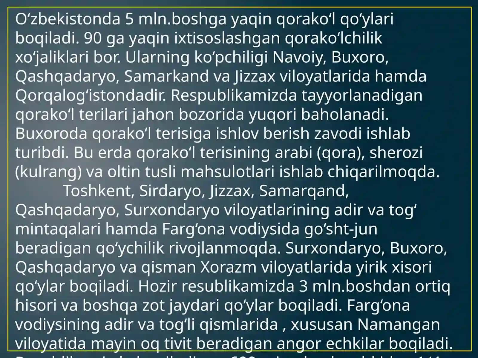 O‘zbekistonda chorvachilikning joylanishi va rivojlanishi 3
