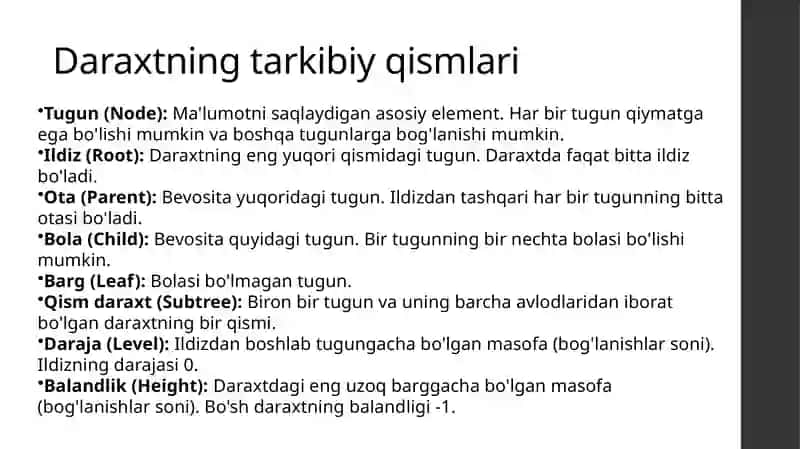 Daraxtsimon ma'lumotlar tuzilmasi va ular ustida amallar 3