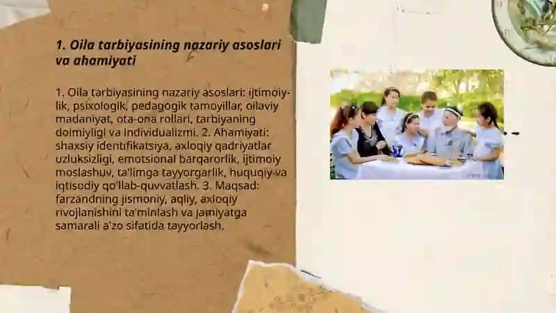 Oila tarbiyasi shakl, metod va vositalari. Oila va uning vazifalari... 3