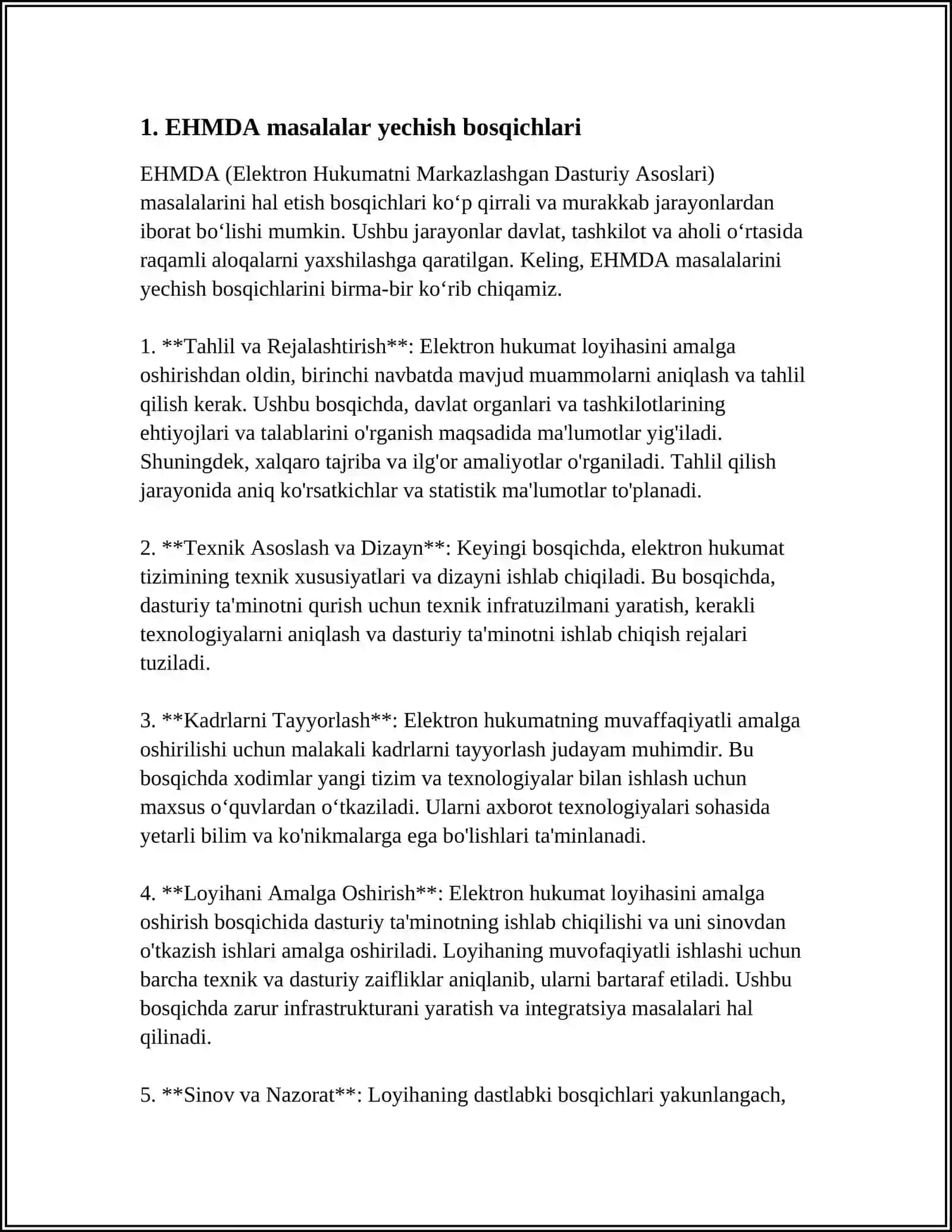 EHMDA MASALALAR YECHISH BOSQICHLARI. ALGORITMLAR. ALGORITMLARNI IFODALASH USULLARI.KLINIK MASALALARNI YECHISHDA FIZIOLOG JARAYONNI MODELLASHTIRISH ALGORITMLAR 3