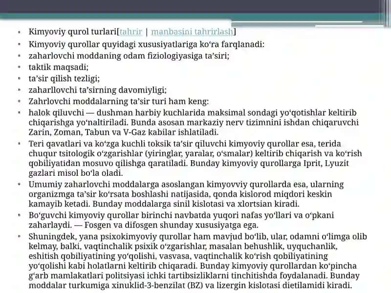 Kimyoviy qurol uni qo’llash usullari va zaharli moddalar tavsifi 3