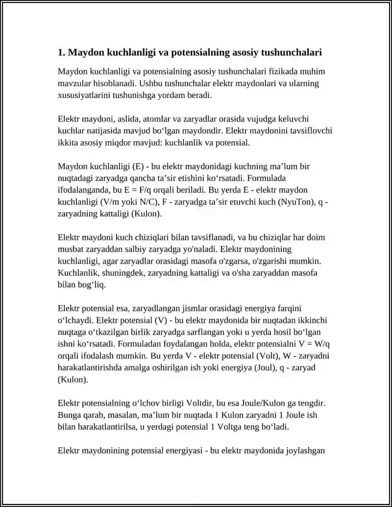 MAYDON KUCHLANGANLIGI BILAN POTENSIONAL O`RTASIDAGI BOG`LANISH 3