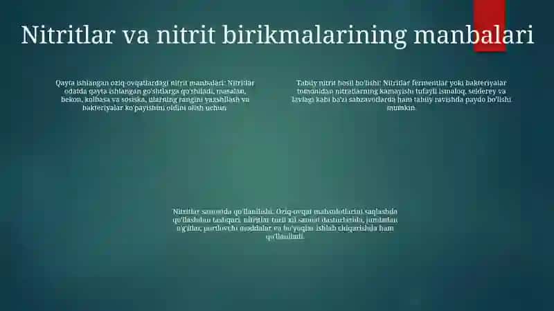 Oziq-Ovqat Mahsulotlari Nitritlar Va Nitritrobirikmalari Bilan Ifloslanishi 3