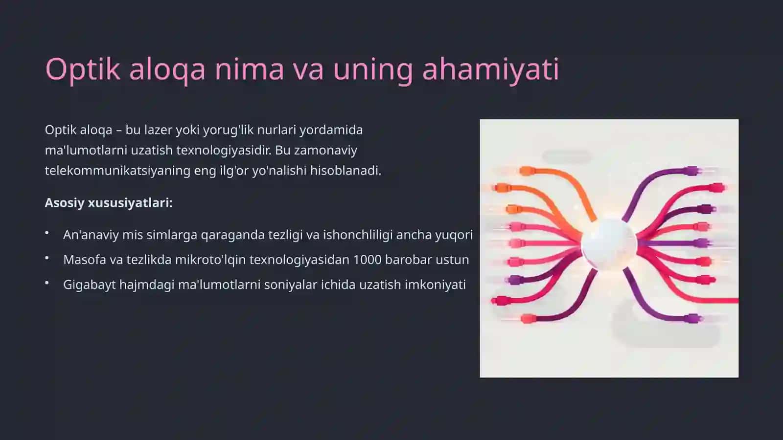 Optik usulda ma’lumot almashish. Simsiz aloqa/uzatish usullari 3