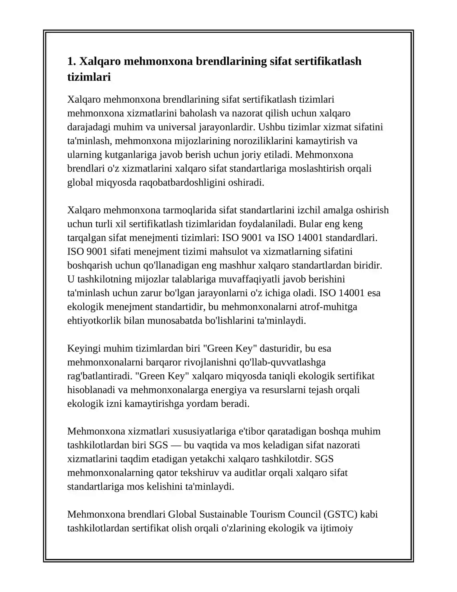 XALQARO MEHMONXONA TARMOQLARIDA SIFAT STANDARTLARI 3