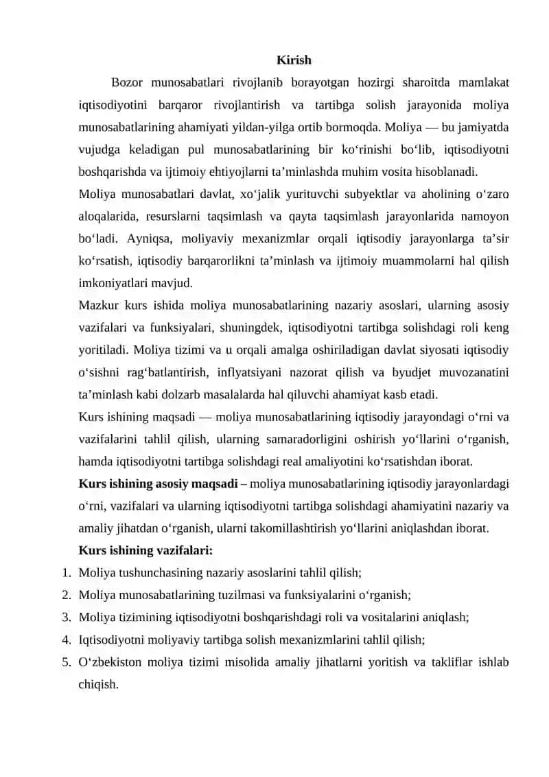 Moliya munosabatlarining mohiyati, vazifalari va iqtisodiyotni tartibga solishdagi rol 3
