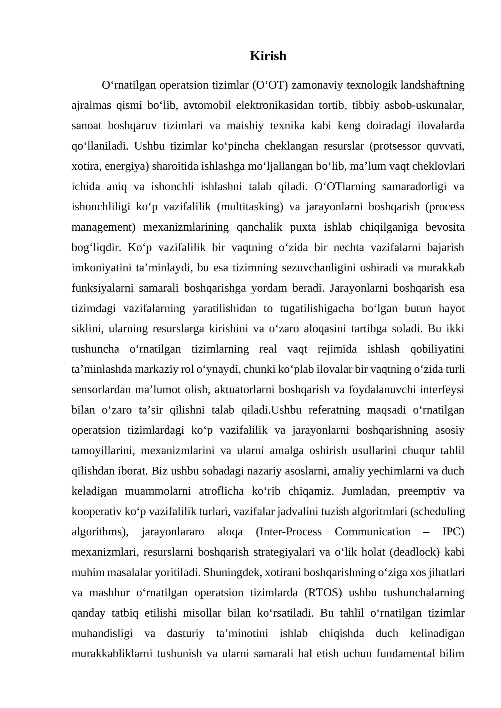 Oʻrnatilgan operatsion tizimlarda koʻp vazifalilik va jarayonlarni boshqarish 3