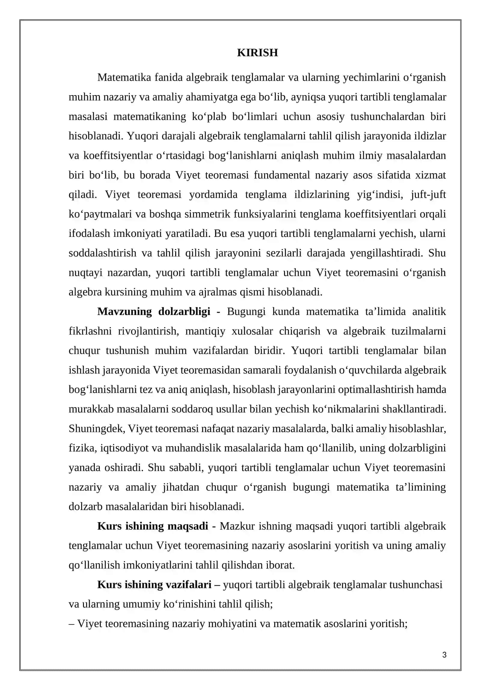 Yuqori tartibli tenglamalar uchun Viyet teoremasi 3