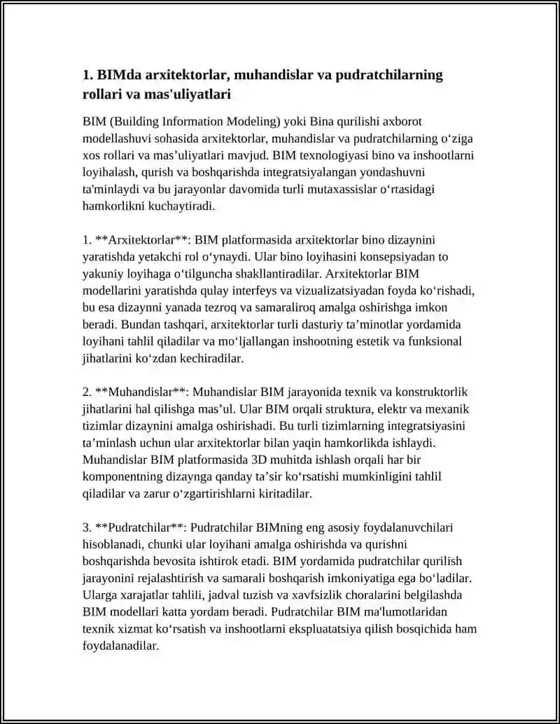 BIMda arxitektorlar, muhandislar va pudratchilarning rollari va mas'uliyatlari 3