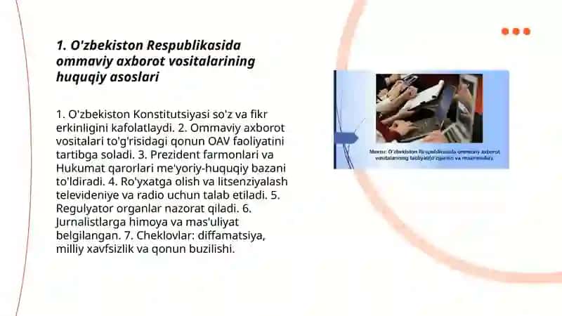 O'zbekiston Respublikasida ommaviy axborot vositalarining huquqiy asoslari 3