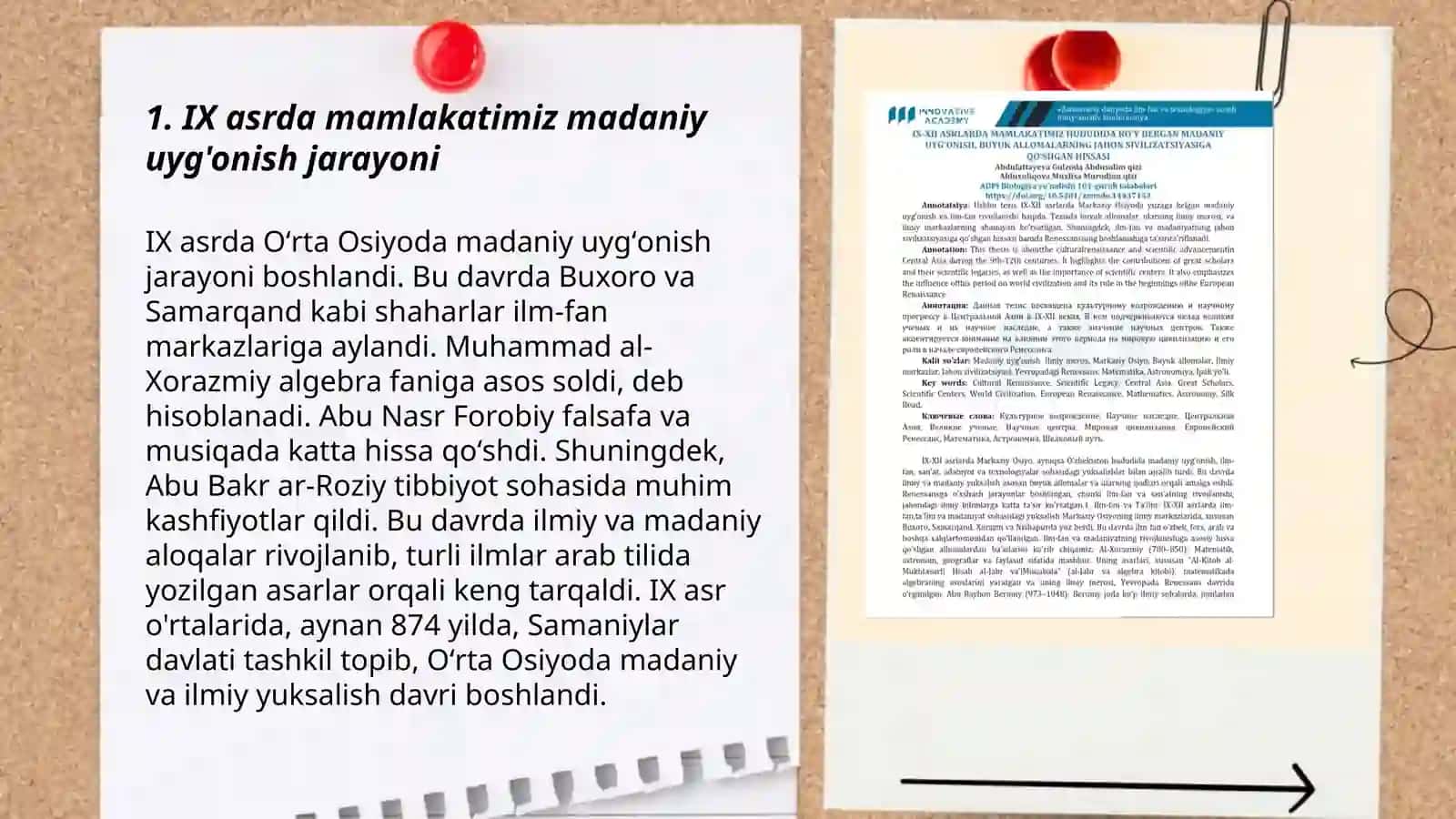 IX-XII asrlarda mamlakatimiz hududida Roʻy bergan madaniy Uyg'onish 3