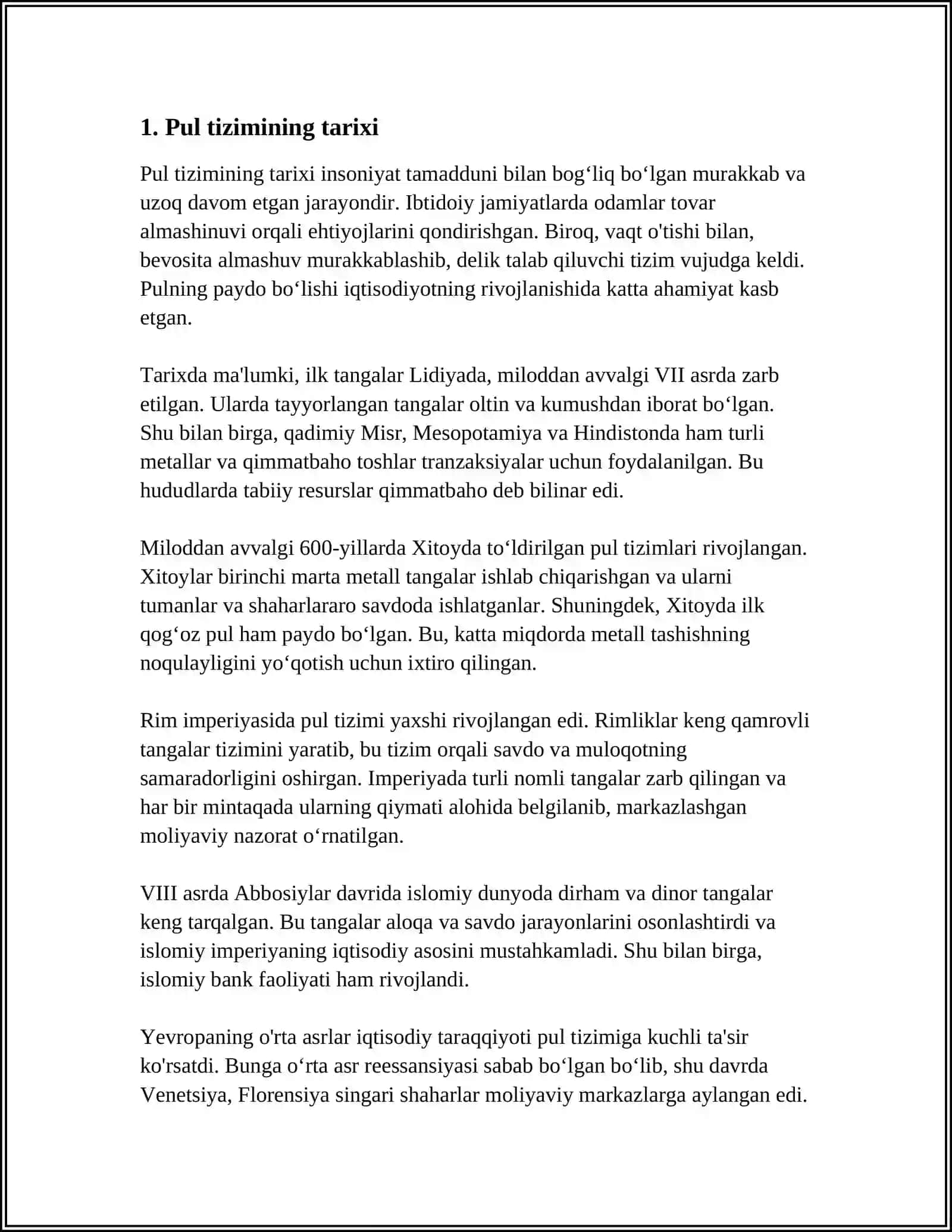 Pul Tizimlari Tushunchasi, Shakllari va Elementlari 3