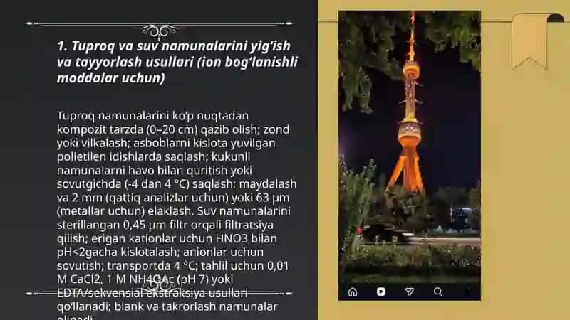 Tuproq va suvdagi ion boglanishli ifloslantruvch moddalarni aniqlash va ekalogik xavsiz tozalash usul 3