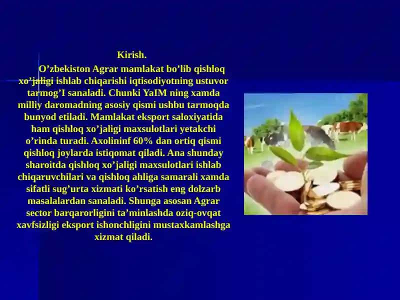 O’zbekistonda qishloq xo’jaligi maxsulotlarini sug’urtalash 3