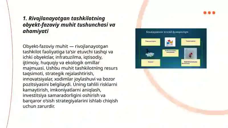 Rivojlanayotgan tashkilotning xususiyatlari obyekt-fazoviy muhiti 3