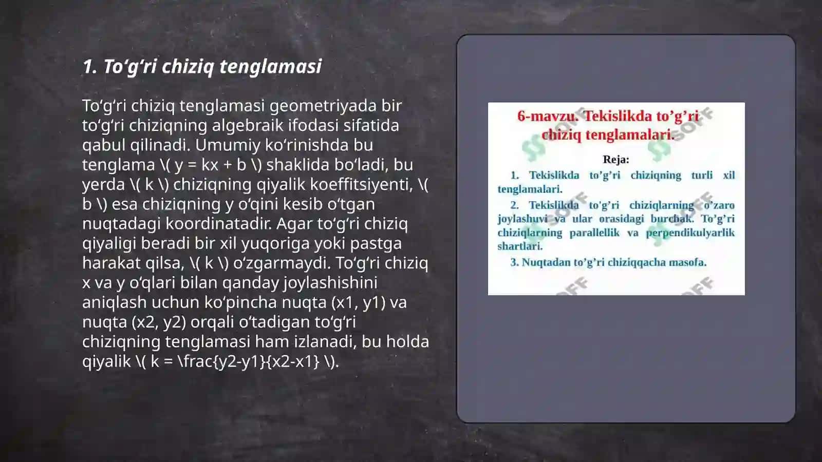 Fazoda toʻgʻri chiziq va tekislik tenglamalari 3