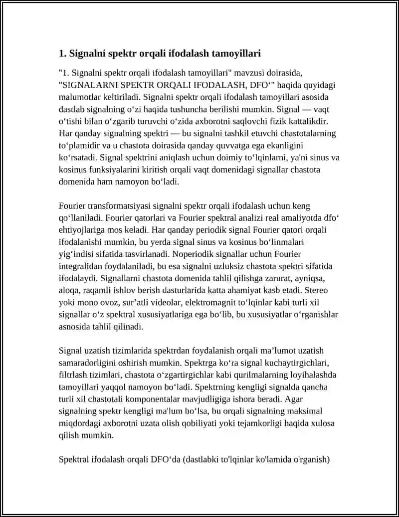 Signalarni Spektr Orqali Ifodalash, DFO‘ 3